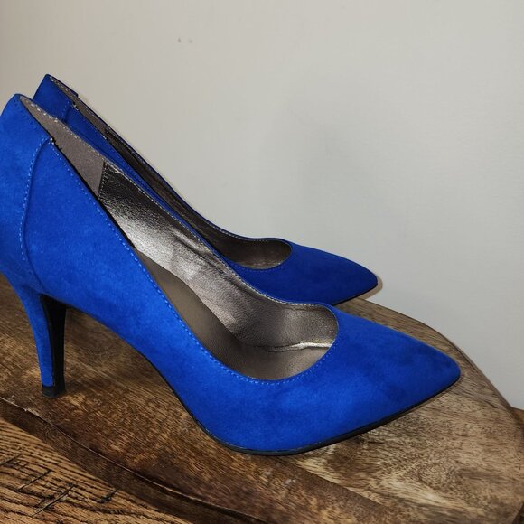 NWOB Blue Faux Suede Stiletto Heels Size 8/8.5 - Picture 8 of 10